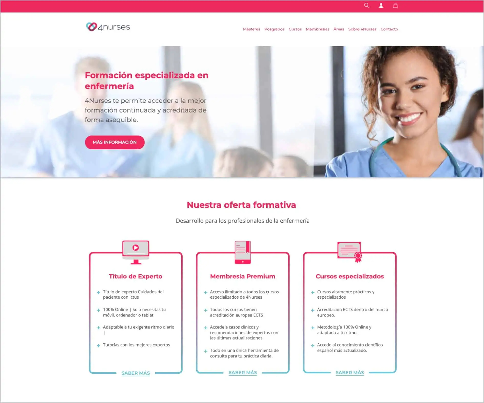 Diseño web para Cursos Enfermería 4Nurses