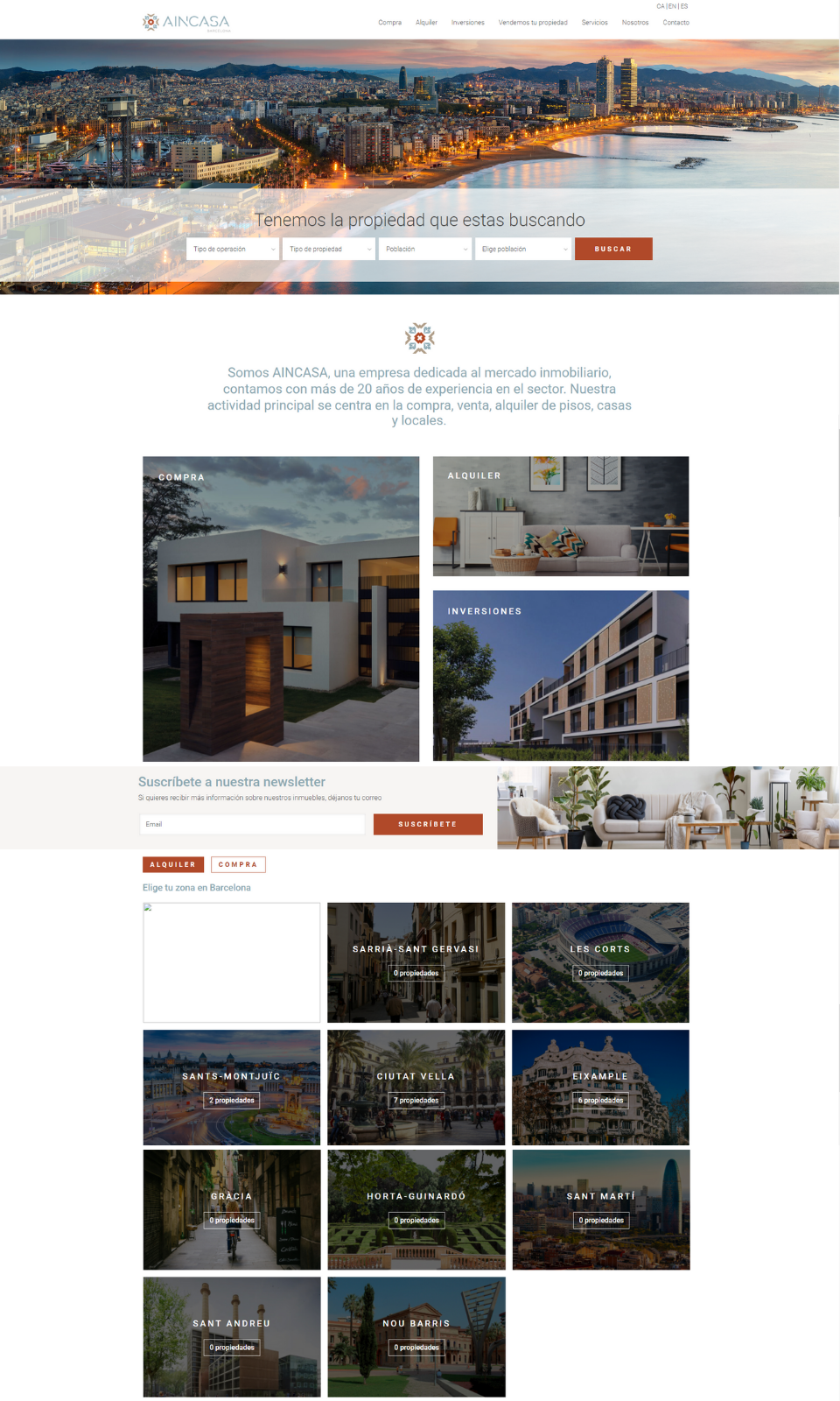 Diseño web para agencia inmobiliaria Aincasa