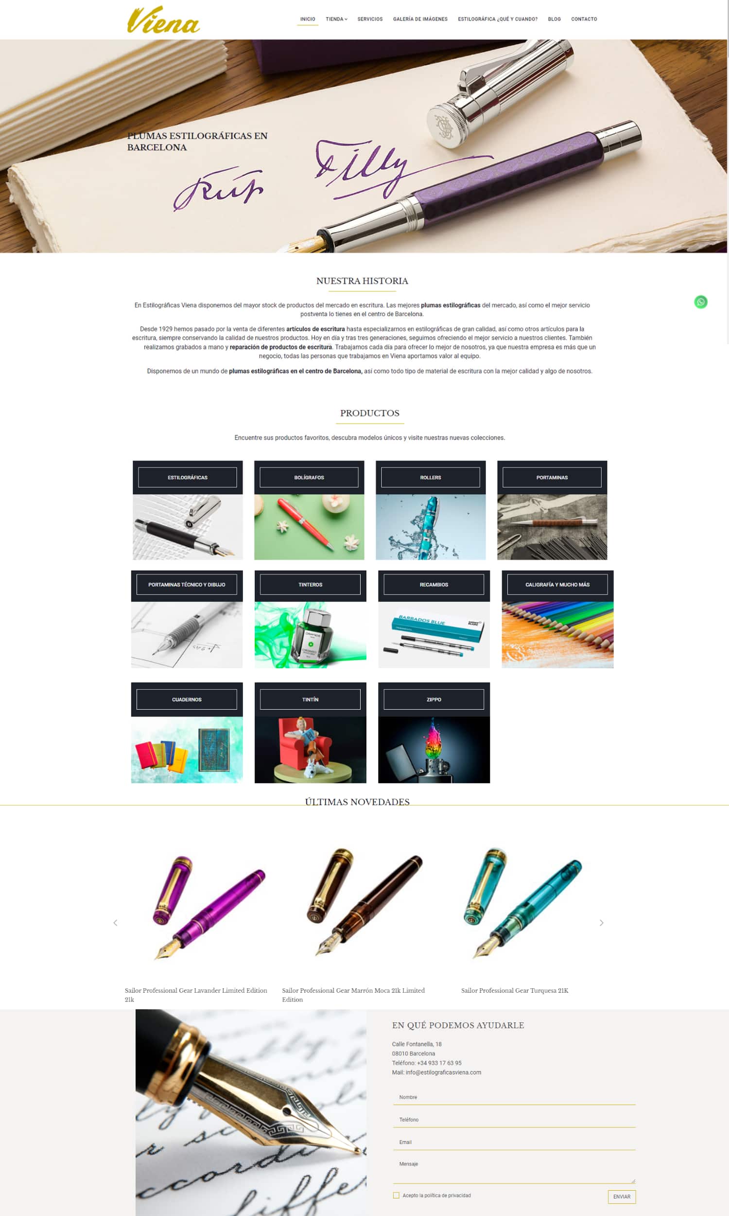 Diseño web para tienda de estilográficas Viena